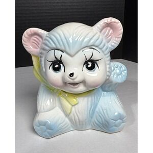 1950s Ceramic Planter Baby Bear Pastel Kitsch Yellow Bow Pink Blue VTG Kitsch